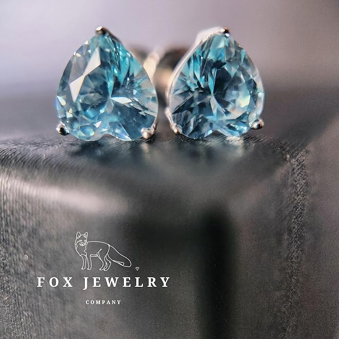 14K White Gold Moissanite Earrings Men & Women, Solid Gold Simulated Diamond and Lab Diamonds Studs for Men & Women, 1ct - 2ct Round, Princess, Heart, Halo Cut, Dangle, Lever or Screw Back Earrings, VVS1, D Color, Pink or Blue - Luxury Gift Box