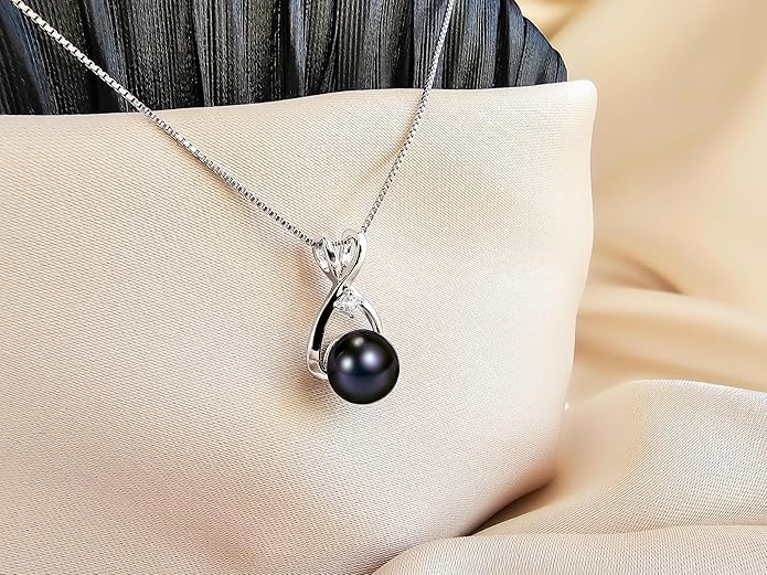 AAA+ 9mm Natural Black pearl necklace for women - Real pearl necklaces for women (18k gold platted 925 sterling Silver)- Wedding anniversary's gift for wife - Luxury birthday gifts for woman - Birthday gift for wife