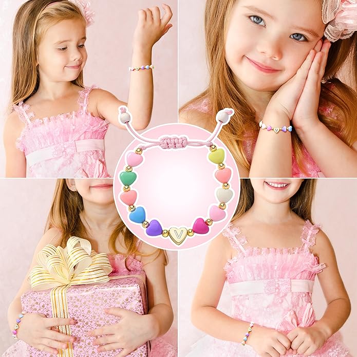 Valentines Day Gifts for Kids Women Girls, Initial Heart Bracelets for Teen Girls Young Women Bulk, Cute Preppy Letter A-Z Charm Bracelet, Personalized Happy 3-18 Year Old Birthday Gifts for Daughter, Lover, Sisters, Toddler