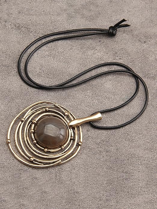 GelConnie Boho Necklaces for Women Vintage Silver Circles Long Pendant Necklace Cowgirl Sweater Necklace Adjustable Leather Choker Necklace for Women
