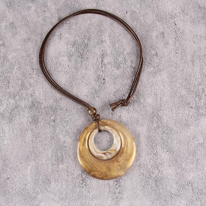 Boho Leather Necklace Women Bohemian Brown Circle Pendant Necklace Choker Long Necklaces for Women Boho Ring Large Pendant