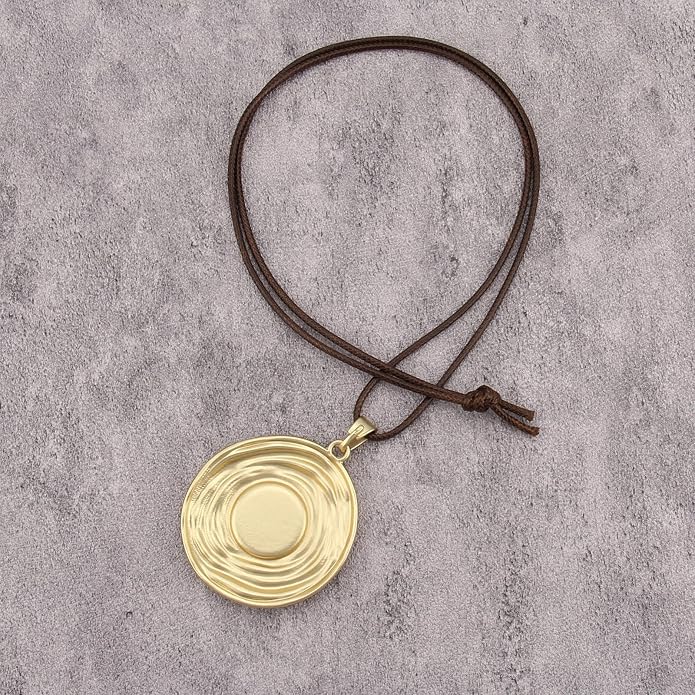 Boho Leather Necklace Women Bohemian Brown Circle Pendant Necklace Choker Long Necklaces for Women Boho Ring Large Pendant