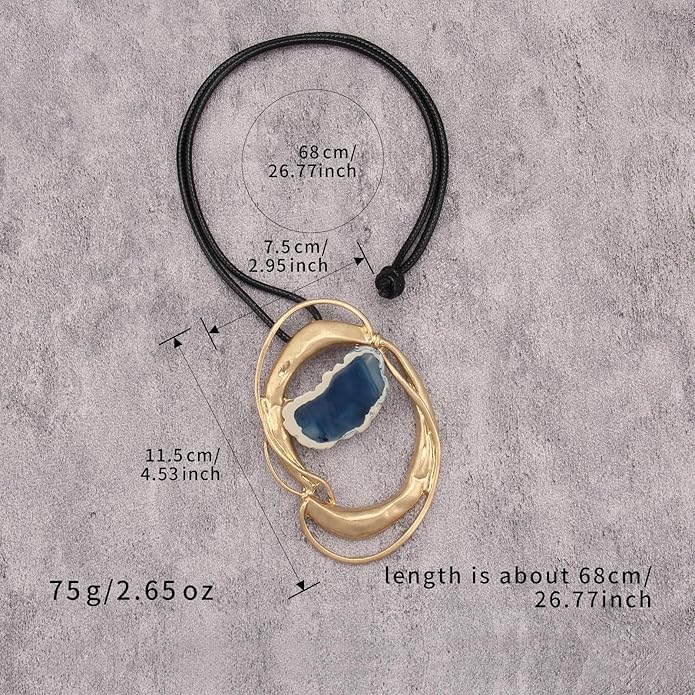 Boho Leather Necklace Women Bohemian Brown Circle Pendant Necklace Choker Long Necklaces for Women Boho Ring Large Pendant