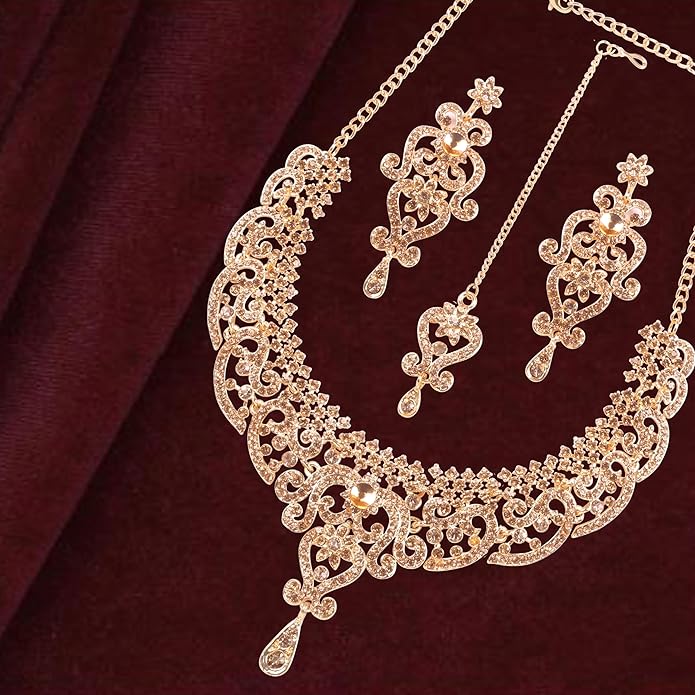 Touchstone Indian jewelry set for women bollywood gold jewellery wedding outfits necklace sets earrings bridal maang tikka fancy costume girls big desi accessories rhinestone in gold or silver tone