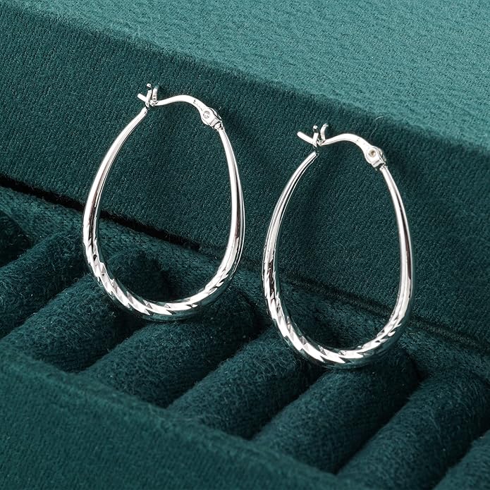 Silver Oval Hoop Earrings Hypoallergenic 14K Gold Plated Sterling Silver Lightweight Oval Hoop Earrings for Women Gilrs