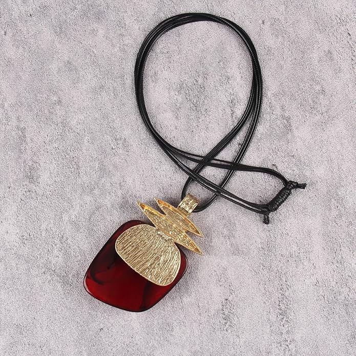 Boho Leather Necklace Women Bohemian Brown Circle Pendant Necklace Choker Long Necklaces for Women Boho Ring Large Pendant