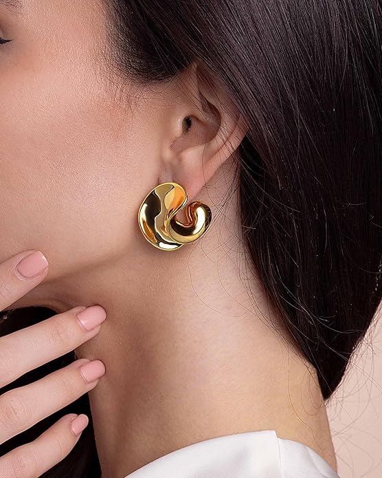 SNGIA18K Gold Plated Dangle Textured Ribbed Irregular Large Leaf Statement Earrings for Women by SNGIA, Handmade Dramatic Geometric Trendy Summer Drop Leaf Flower Jewelry Gifts, Bold Beachy Vintage Plant Fashion Drop Accessories, Vintage Nickle Free Fl...