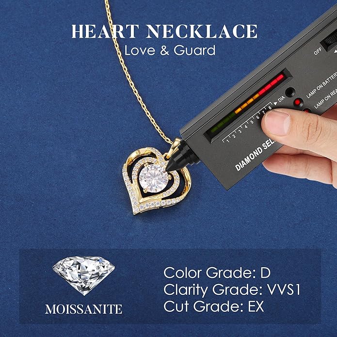 MOOSEA Valentines Day Gifts for Her - 925 Sterling Silver Double Heart Moissanite Necklace, 1-3 Carat VVS1 Clarity Lab Created Moissanite Anniversary Birthday Gift for Women Wife Girlfriend Mom