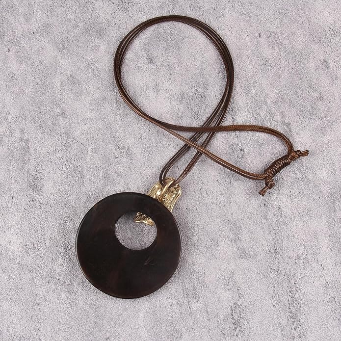 Boho Leather Necklace Women Bohemian Brown Circle Pendant Necklace Choker Long Necklaces for Women Boho Ring Large Pendant