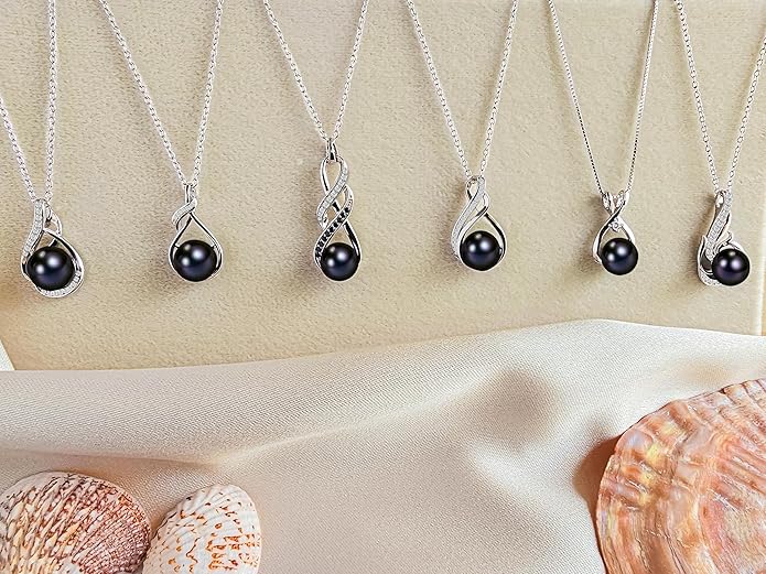 AAA+ 9mm Natural Black pearl necklace for women - Real pearl necklaces for women (18k gold platted 925 sterling Silver)- Wedding anniversary's gift for wife - Luxury birthday gifts for woman - Birthday gift for wife