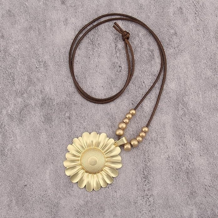 Boho Leather Necklace Women Bohemian Brown Circle Pendant Necklace Choker Long Necklaces for Women Boho Ring Large Pendant