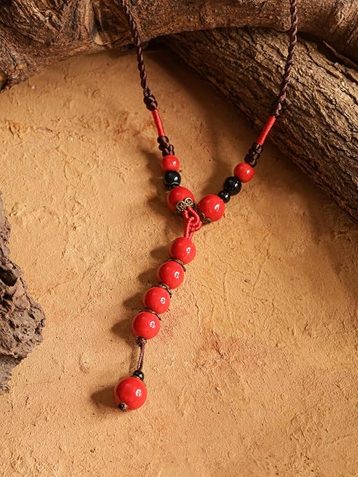 MINACHI Vintage Bohemian Ethnic Colorful Ceramic Bead Long Y Necklace, Hippie Boho Summer Fashion Jewelry Gift for Women