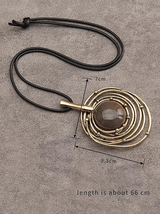 GelConnie Boho Necklaces for Women Vintage Silver Circles Long Pendant Necklace Cowgirl Sweater Necklace Adjustable Leather Choker Necklace for Women