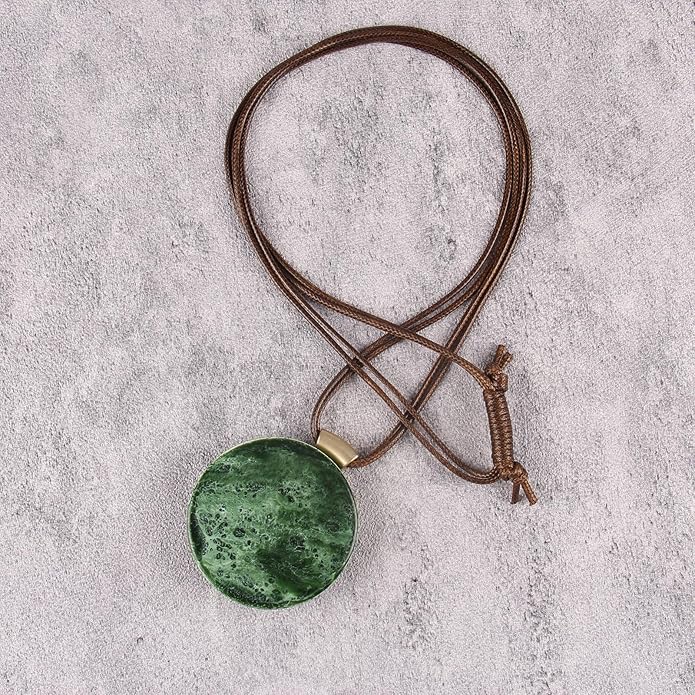 Boho Leather Necklace Women Bohemian Brown Circle Pendant Necklace Choker Long Necklaces for Women Boho Ring Large Pendant