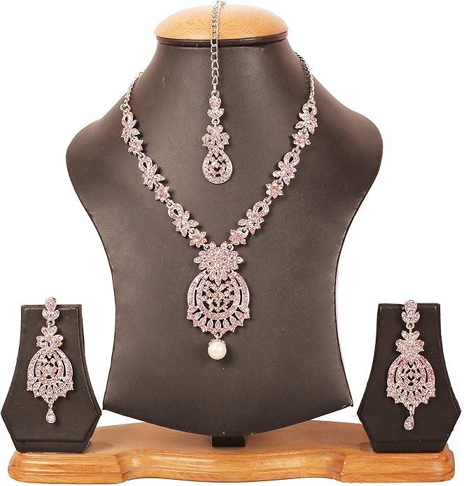 Touchstone Indian jewelry sets for women maang tikka wedding guest gold necklace bollywood jewellery set pageant elegant prom bride accessories western crystal chunky rhinestone necklaces