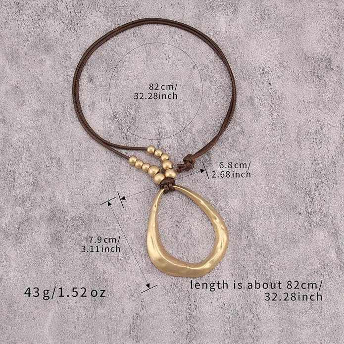 Boho Leather Necklace Women Bohemian Brown Circle Pendant Necklace Choker Long Necklaces for Women Boho Ring Large Pendant
