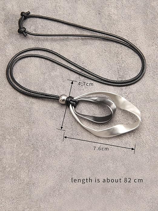 GelConnie Boho Necklaces for Women Vintage Silver Circles Long Pendant Necklace Cowgirl Sweater Necklace Adjustable Leather Choker Necklace for Women