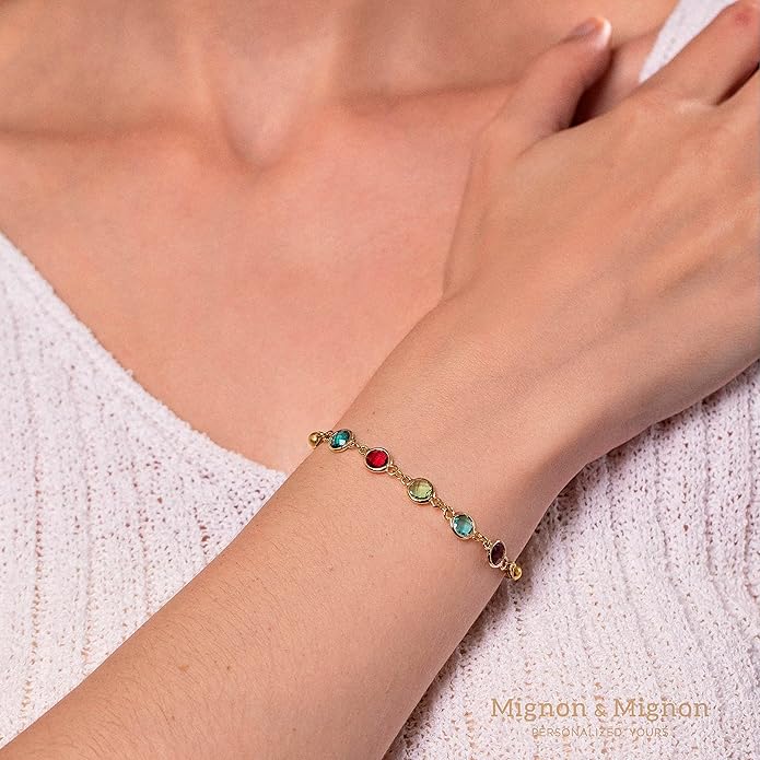 MignonandMignon Custom Birthstone Bracelet for Women, Personalized Beaded Chain Jewelry, Birthday, Gift for Friends, Adjustable Bracelet with Birth Month Stones – B-BR-2HBS