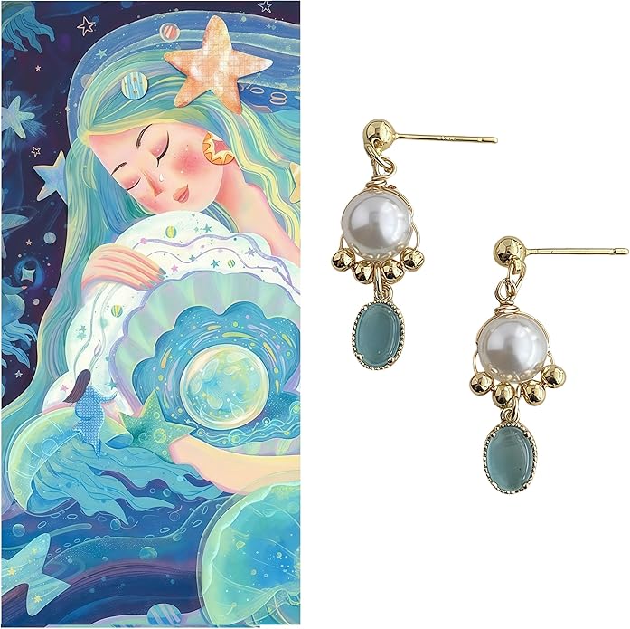 Hupplle Handmade Vintage Boho Dangle Earrings with Natural Stone Crystal Pearl Lightweight Hypoallergenic Elegant Jewelry Gifts for Women
