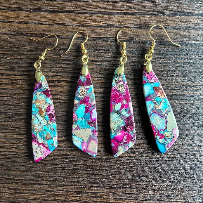 Boho Women Natural Stone Earrings Unique Healing Imperial Jasper Gemstone Energy Hypoallergenic Lightweight Dangle Drop Earrings Multiple Styles Earrings Jewelry for Birthday Party Gift