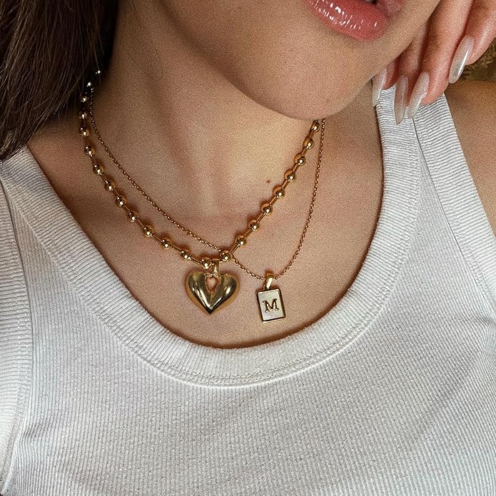 Aobei Pearl 18K Gold Plated Moon Star Lion Evil Eye Love Heart Cross Pendant Necklace Medallion Paperclip Chian Choker Layering Jewery for Women
