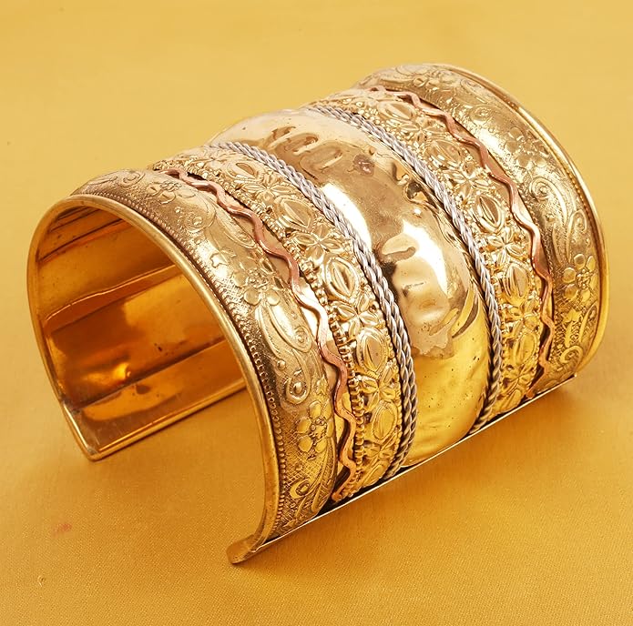 Touchstone Indian Bollywood Handcrafted Slip In Easy To Wear Stylish Wrist Enhancer Designer Broad Jewelry Cuff Bracelet For Women and Men.