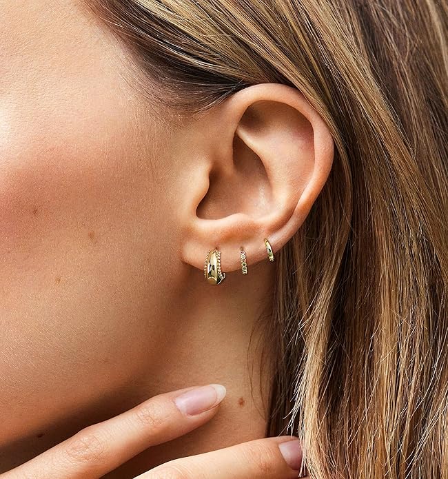 4Pairs Statement Gold Hoop Earrings for Women Trendy,Surgical Steel Gold Plated Hoop Hypoallergenic Earrings Set,Titanium Hoops Earring Stacks,CZ Cartilage Huggie Hoops Earring Gifts for Girlfriend