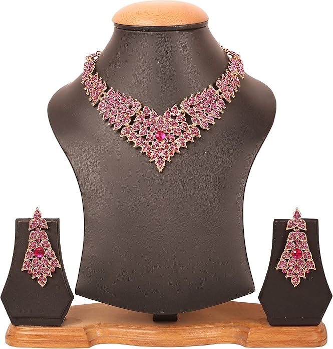 Touchstone Indian Bollywood Tinsel Town Traditional Western Taste Studded Diamond Look Rhinestones Designer Bridal Jewelry Necklace Set for Women