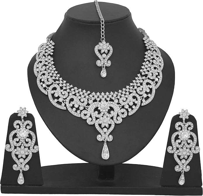 Touchstone Indian jewelry set for women bollywood gold jewellery wedding outfits necklace sets earrings bridal maang tikka fancy costume girls big desi accessories rhinestone in gold or silver tone