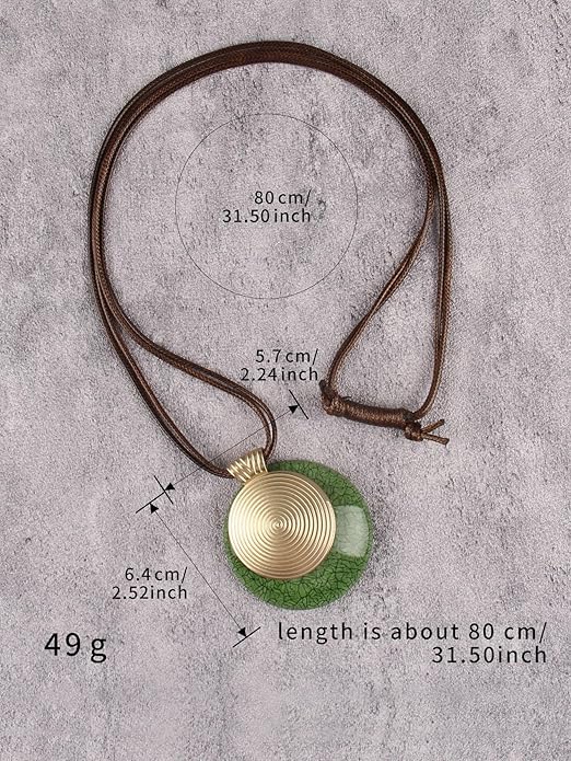 Boho Leather Necklace Women Bohemian Brown Circle Pendant Necklace Choker Long Necklaces for Women Boho Ring Large Pendant