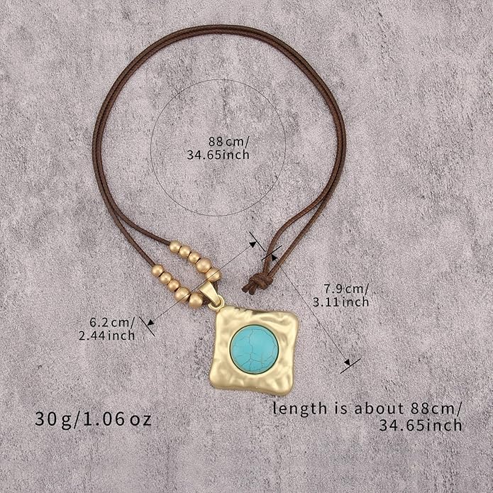 Boho Leather Necklace Women Bohemian Brown Circle Pendant Necklace Choker Long Necklaces for Women Boho Ring Large Pendant
