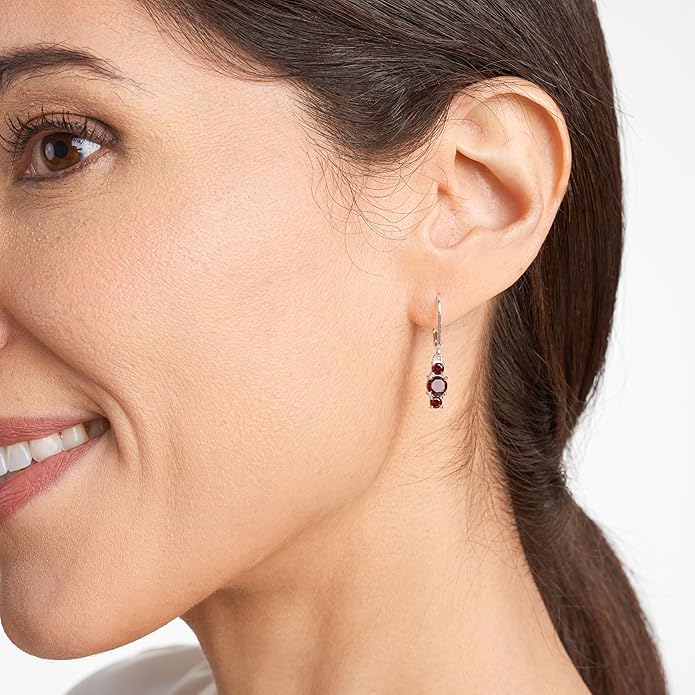 Amazon Essentials Sterling Silver Genuine and Created Gemstone Three Stone Birthstone Leverback Dangle Earrings