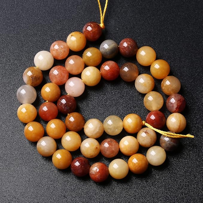 8MM 46PCS Natural Stone Golden Thread Jade Crystal Loose Beads for Jewelry Making DIY Bracelet Necklace 1 Strand 15’’