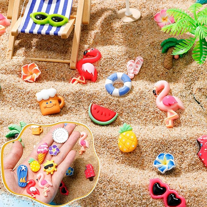 Giegxin 40 Pcs Summer Resin Charm Hawaii Beach Coconut Flamingo Plumeria Flower Flatback Cabochon Accessories Cute Embellishments Bulk for Jewelry Cellphone Case Scrapbooking DIY