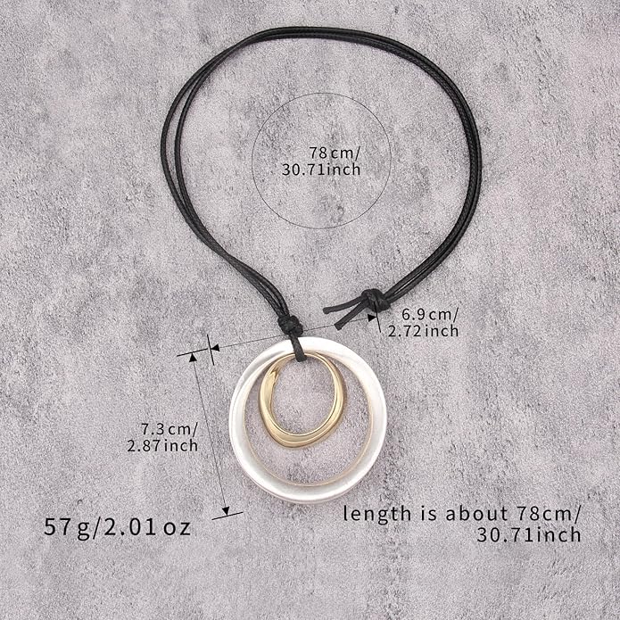 Boho Leather Necklace Women Bohemian Brown Circle Pendant Necklace Choker Long Necklaces for Women Boho Ring Large Pendant