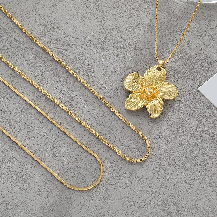 Gold Layered Necklaces for Women, 14K Gold Plated Dainty Gold Chain Choker Necklace Stack, Herringbone Gold Necklaces Set