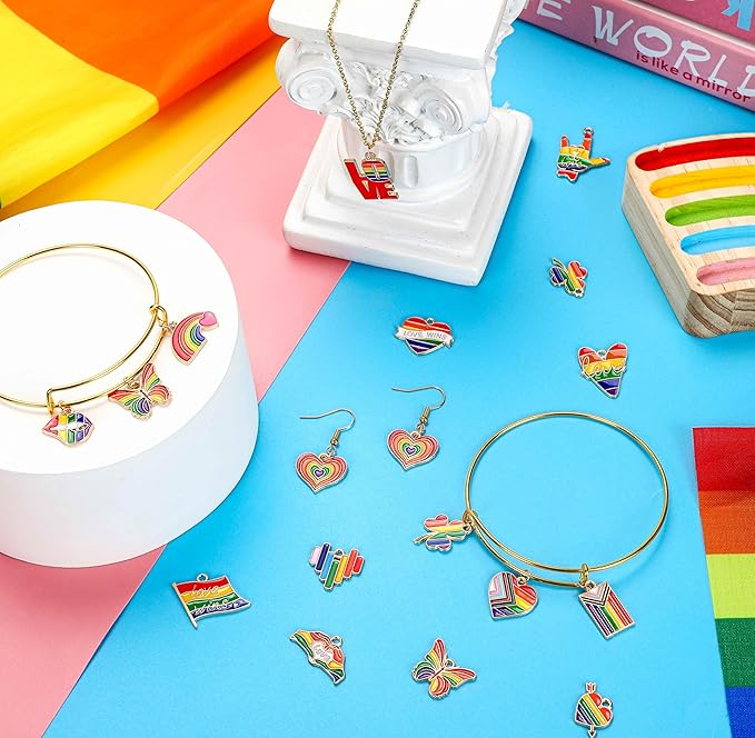 MARFOREVER 40Pcs/20 Pairs Pride Charms, Rainbow Charms for Jewelry Making, Rainbow Gay Enamel LGBT Colorful Pride Charm Pendants for Bracelet Necklace Earrings Making Accessories