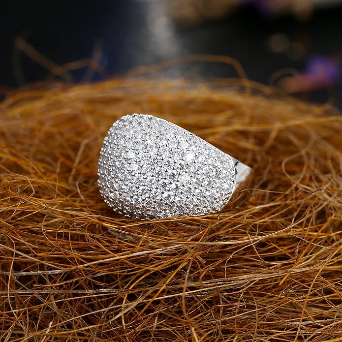 Hiyong Diamond Accent Dome Ring - Sliver Fashion Rings for women Big Hollow Women Wedding Band Cubic Zirconia Statement Rings for women 5-11