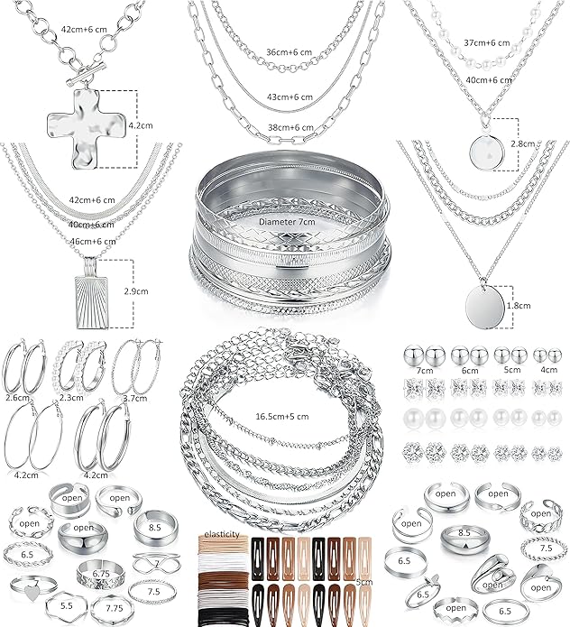 FANDY 137 Pieces Gold Jewelry Set for Women, 12 Necklace, 14 Bracelet, 21 Earrings, 24 Knuckle Rings, 66 Hair Accessory Gold Plated Jewelry Set for Women Gift