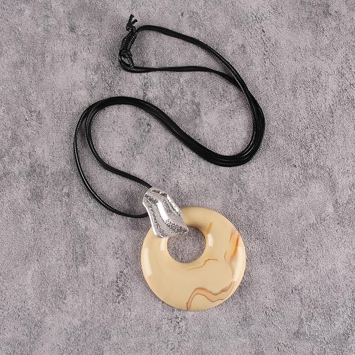 Boho Leather Necklace Women Bohemian Brown Circle Pendant Necklace Choker Long Necklaces for Women Boho Ring Large Pendant