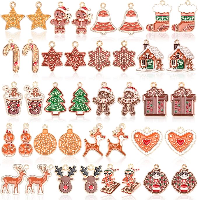 MARFOREVER 40 Pcs/20 Pairs Christmas Charms for Jewelry Making, Gingerbread Man Christmas Enamel Charm Holiday Xmas Bangle Pendants for Bracelet Necklace Earrings Making Accessories