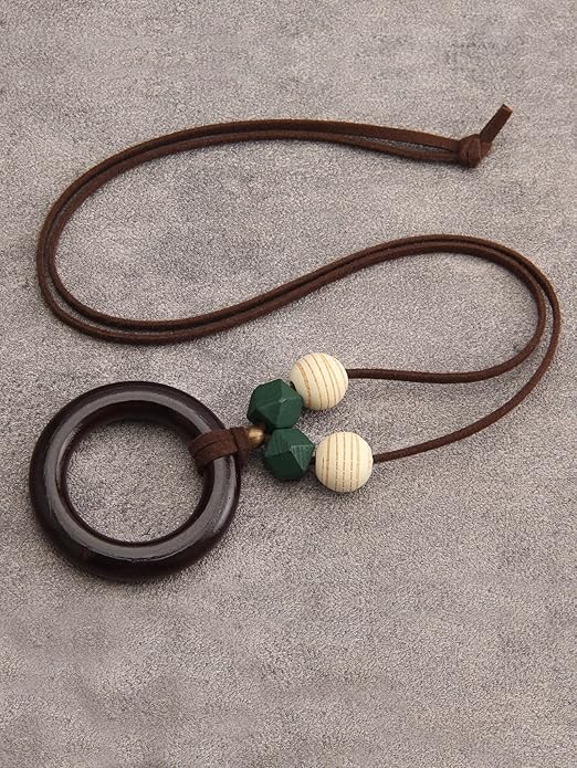 GelConnie Boho Necklaces for Women Vintage Silver Circles Long Pendant Necklace Cowgirl Sweater Necklace Adjustable Leather Choker Necklace for Women