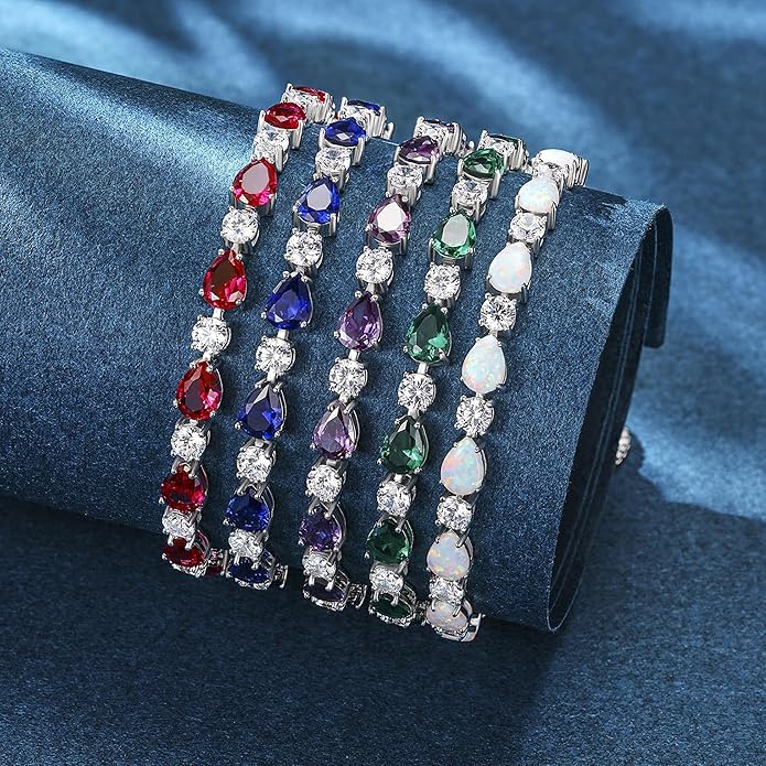 FANCIME Birthstone Tennis Bracelets Sterling Silver Bolo Tennis Bracelets Charm Fine Jewelry Birthday Gifts for Women Mom Wife Her