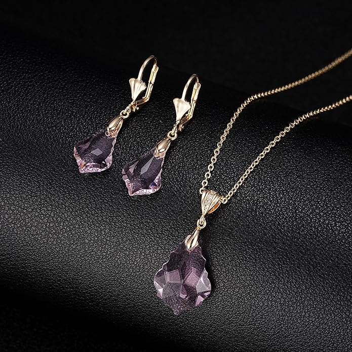 EVEVIC Austrian Crystals Baroque Pendant Necklace Earrings for Women 14K Gold Plated Hypoallergenic Leverback Drop Dangle Earrings Jewelry Set