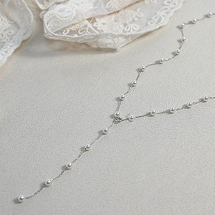 Lariat Gold Necklace for Women Dainty Long Necklace 14k Gold Plated/Silver Y-Shaped Pendant Drop Chain Trendy Layered Pearl/Beaded/CZ Necklaces Simple Gold Jewelry For Women Gift