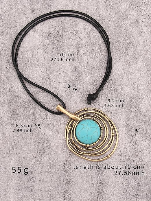 Boho Leather Necklace Women Bohemian Brown Circle Pendant Necklace Choker Long Necklaces for Women Boho Ring Large Pendant