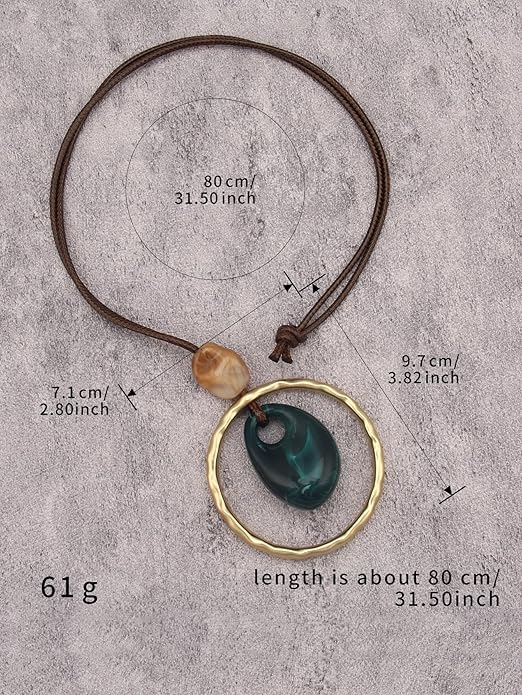 Boho Leather Necklace Women Bohemian Brown Circle Pendant Necklace Choker Long Necklaces for Women Boho Ring Large Pendant
