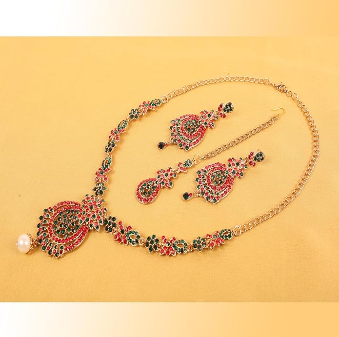 Touchstone Indian jewelry sets for women maang tikka wedding guest gold necklace bollywood jewellery set pageant elegant prom bride accessories western crystal chunky rhinestone necklaces
