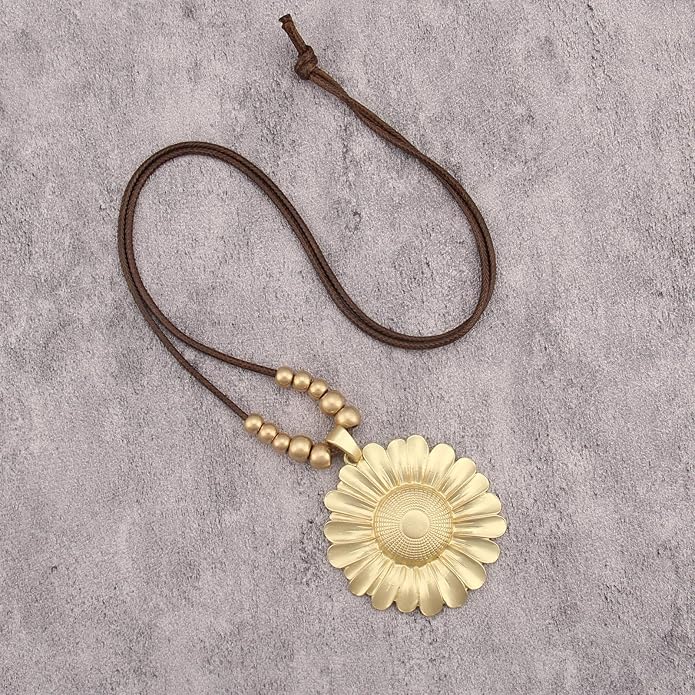 Boho Leather Necklace Women Bohemian Brown Circle Pendant Necklace Choker Long Necklaces for Women Boho Ring Large Pendant