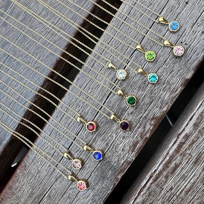 14K Gold-Plated Women's Double-Layer Birthstone Necklace Delicate Round Birthstone Pendant with a Simple Necklace, a Birthday Gift for Women Teenage Girls